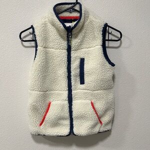 Mini Boden Cream Fleece Vest with Navy and Red Details